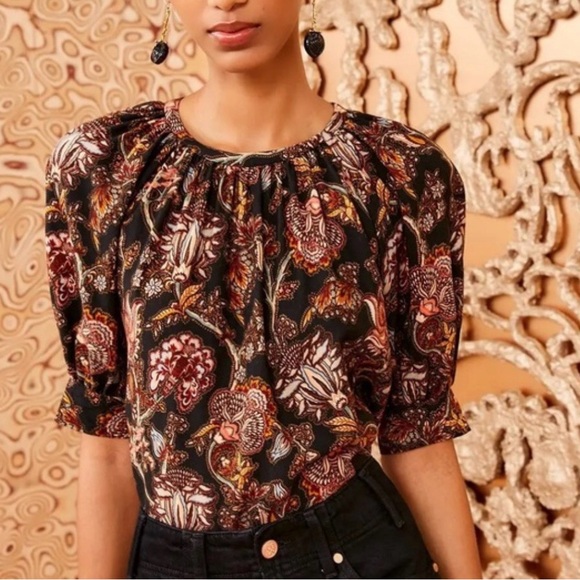 NWT Ulla Johnson Suri Floral Paisley Wool Blend Top Viola Size 8